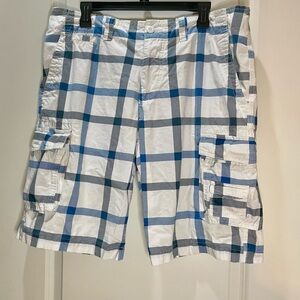 OP Blue and White Cargo Shorts with Classic Plaid Design Size 38